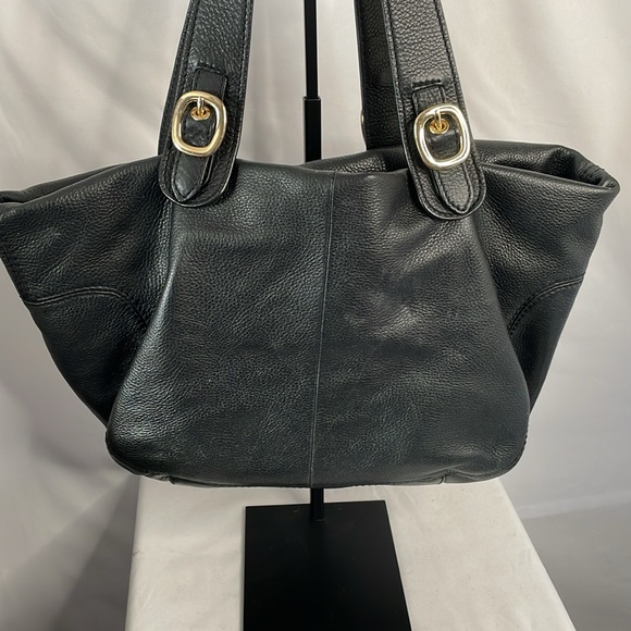 Michael kors black leather handbag gold hardware multiple pockets - Picture 5 of 10